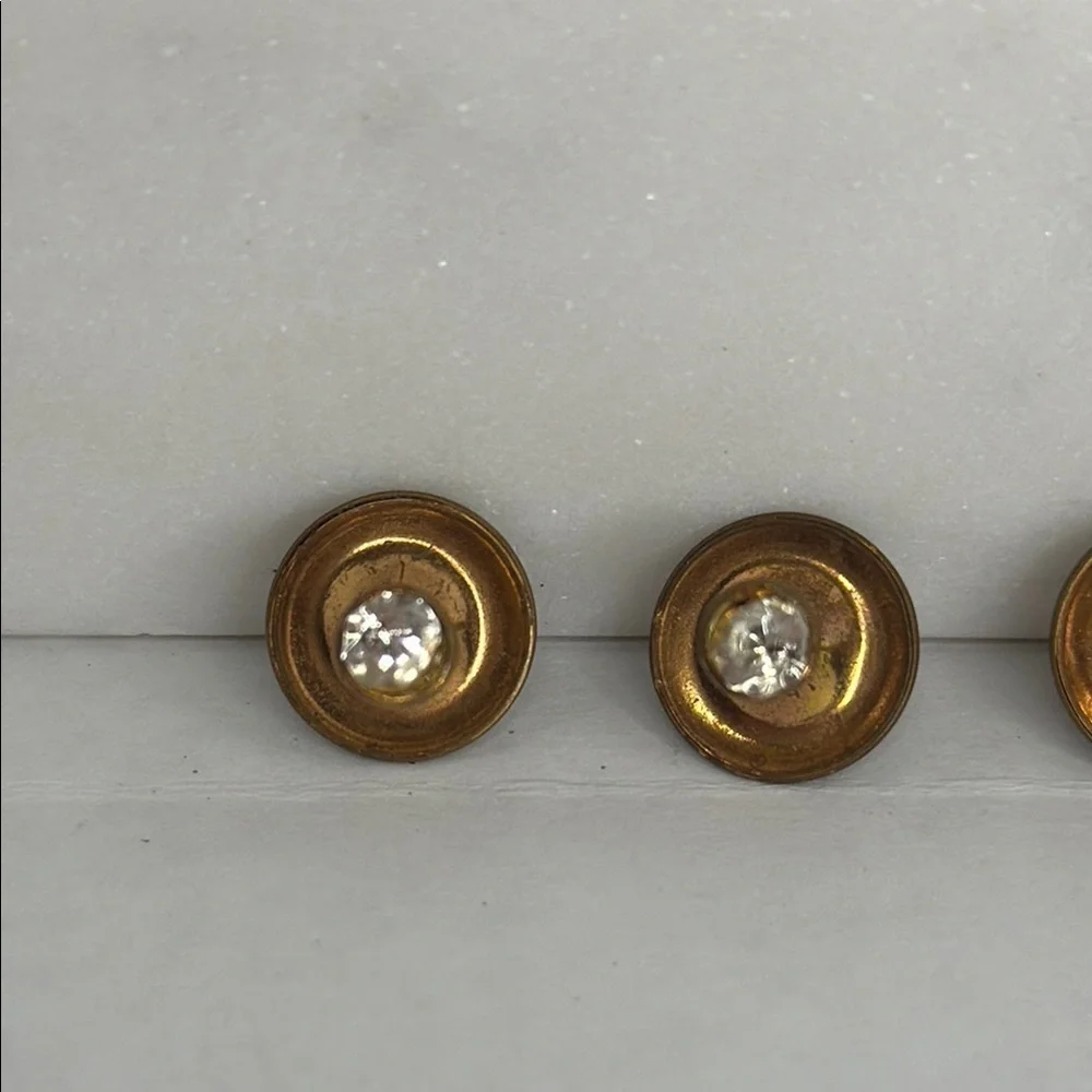 Antique Lot Of 5 Gold Filled or Brass? & Crystal Collar Buttons Lot M22